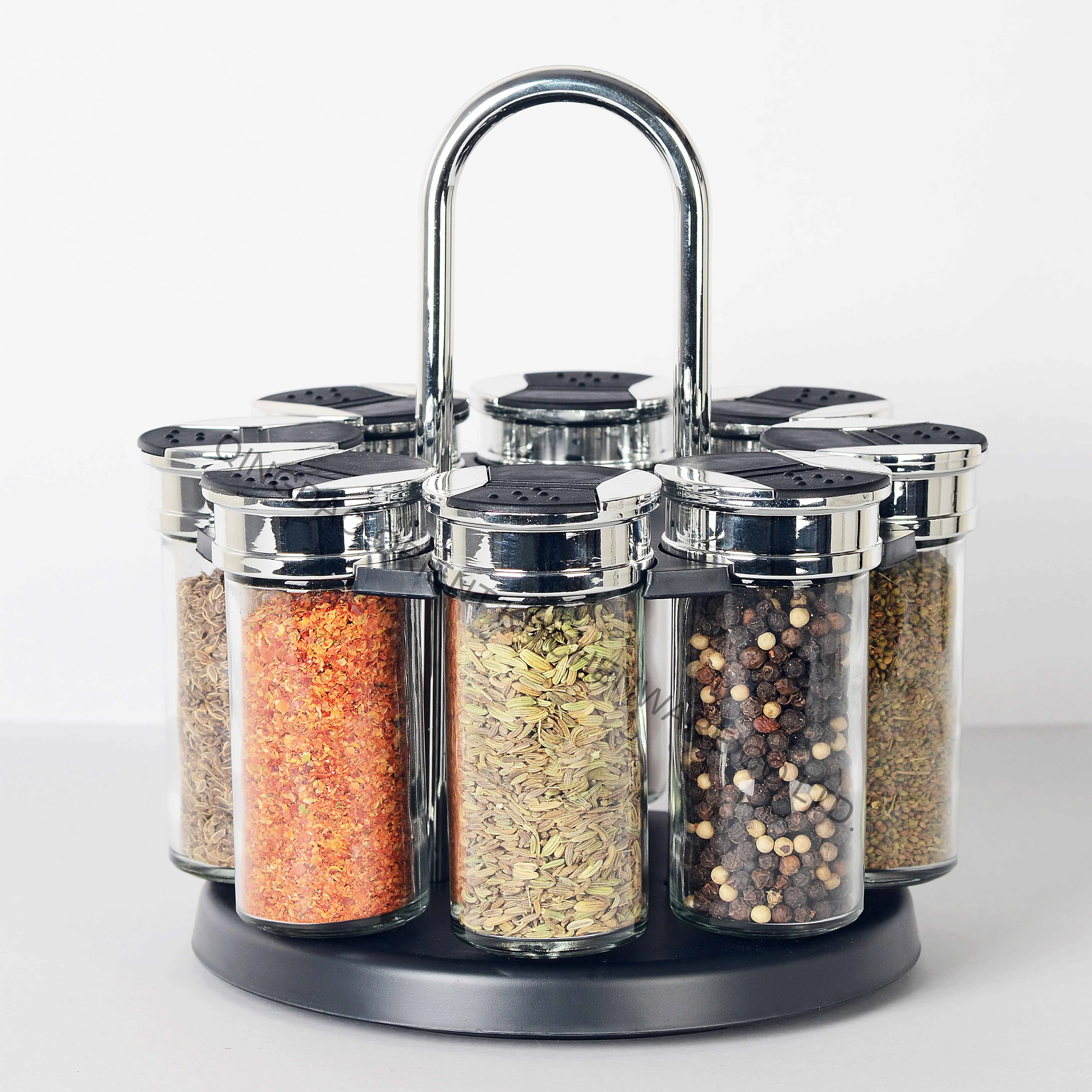 12 Jar Round Bottle Seasoning Spice Box Standing Spining Rack Spinner Plastic Carousel Tower Holder Modern And Glass Jars