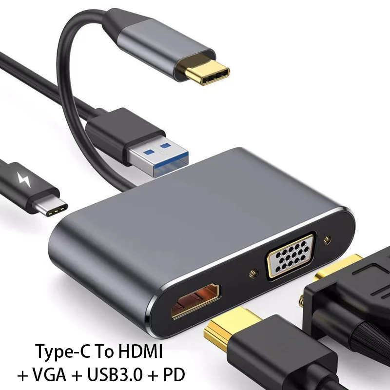 Jasoz 4 in 1 USB C to 4K HDMI Hub USB 3.0 VGA And Type C PD Charge for MAC OS and Windows and Linux USB C Devices