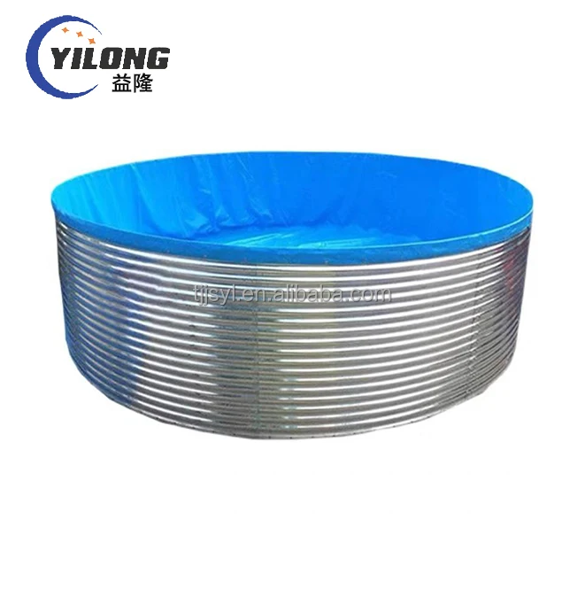 Galvanized sheet blue pvc tarpaulin fish farming tank, biofloc pvc water foldable fish pond tarpaulin tank