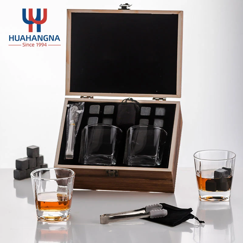 Artisan Crafted Scotch Bourbon Square Lowball Whisky Glasses and Chill Whiskey Stones Gift Set for Men Dad Birthday Retirement