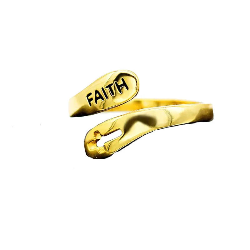 Vintage Hollowed out cross FAITH lettering double layer fashion personality ins tide cold wind open ring