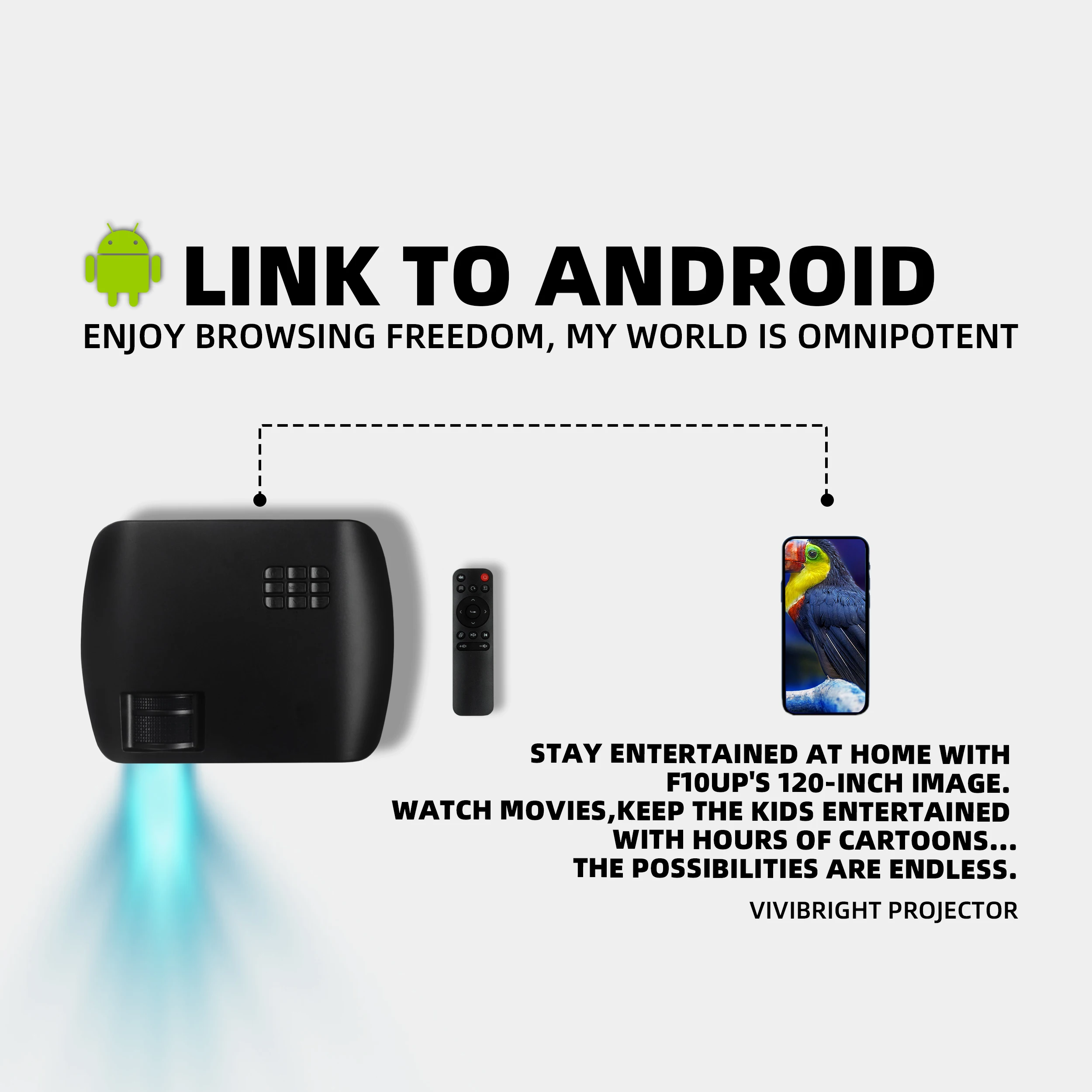 Vivibright F10UP mini MOBILE ANDROID TV PROJECTOR, ANDROID buit-in wifi for multimedia home theater