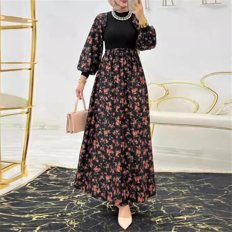 New Muslim dress Long sleeves Ramadan dress comfortable fashion Turkish Islamic clothing women flower dresses