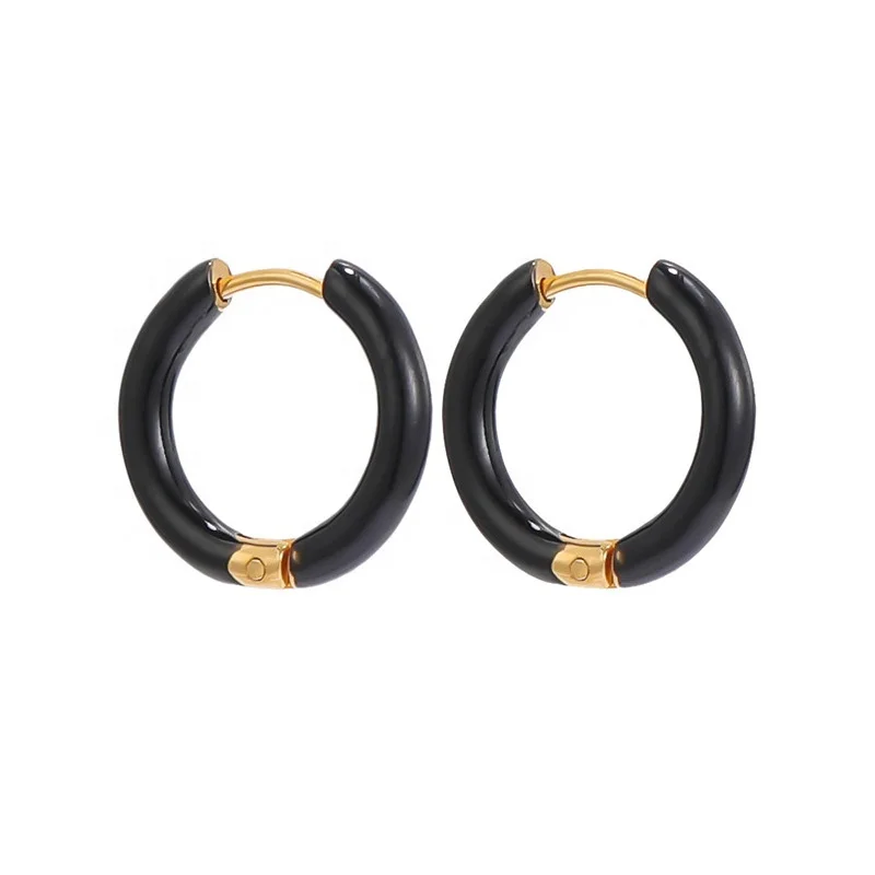 Fashion Earrings 2023 Women Simple Small 12mm Enamel Huggie Cartilage Gold Plated Stainless Steel Hoop Earrings