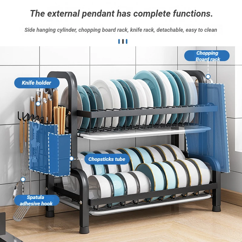 Kitchen Organizer Dish Drying Rack With Drain Drainer Storage Spice Rack 3 Tier Dish Drying Rack With Knife Cutting Board Holder