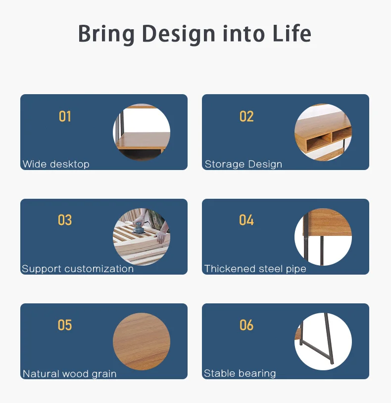 Home Wooden Panel Laptop Computer Office Table Desk Furniture Modern Office Desks With Steel Legs