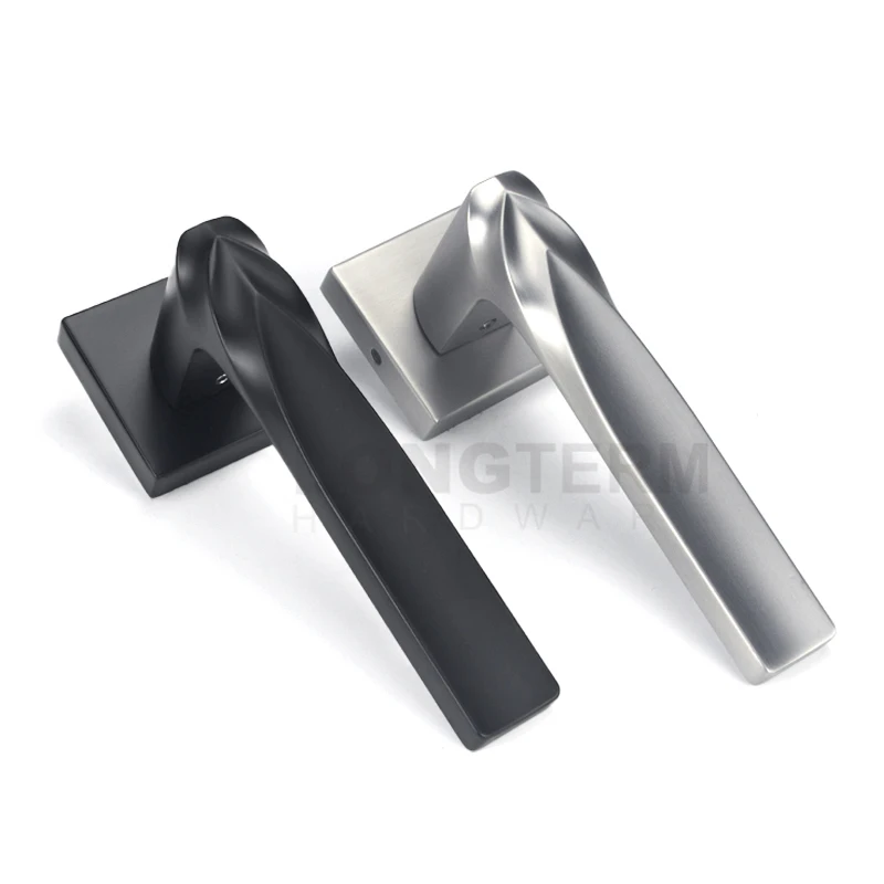 Modern Knurled Lever Rosette Door Handles Indoor Black Satin Nickel Zinc Alloy Mortise Door Lock Handle Set