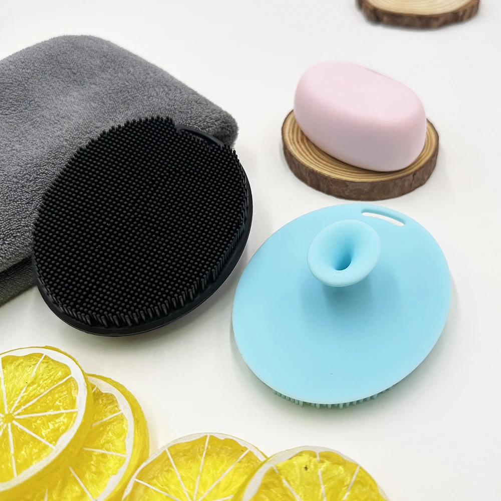 MHC black ellipse back scrubber for shower soft suction cup shampoo brush 100% silicone Bath Brushes For Face