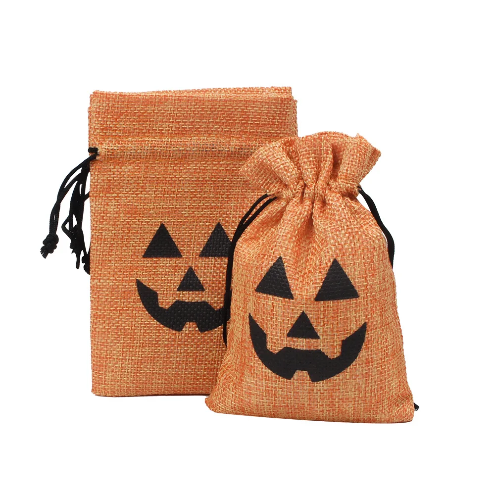  Halloween Gift Bag Custom Customized Logo orange pumpkin head Christmas gift packaging linen drawstring bag spot