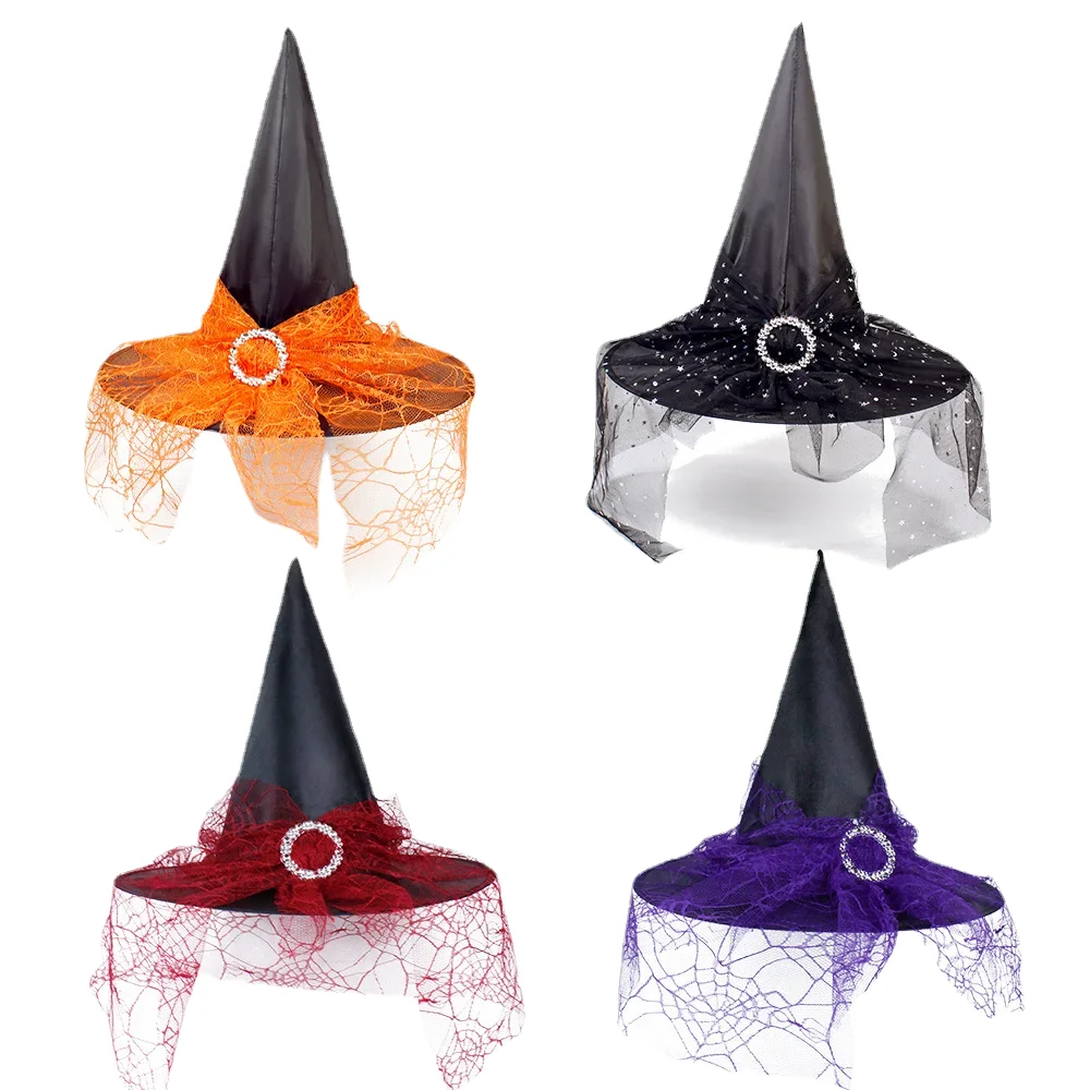 Witch Hat Halloween Decoration Props For Adults Children Cosplay Net Gauze Polyester Headwear Fashion Party Festival Funny Hat