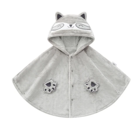 Thick Coral Fleece Hooded Cloak Autumn And Winter New Cloak Baby Cute Beige Cat Plush Warm Cloak Baby Outerwear