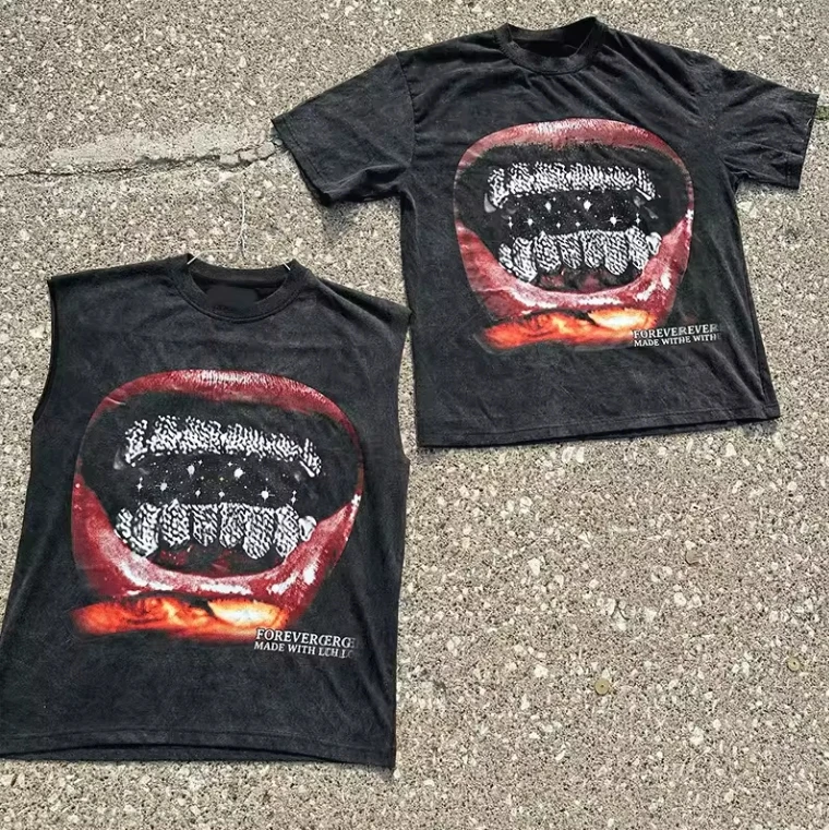 Custom Print Logo Graphics Tee High Quality Oversized Heavyweight Vintage Acid Wash Sleeveless O-neck T-shirts For Men