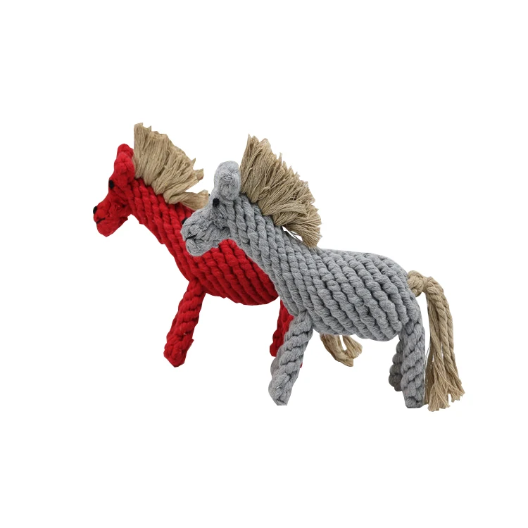 High Quality Teeth Cleaning Bite Resistant Molar Chew Cotton Rope Knitted Horse-shaped Pet Dog Toy