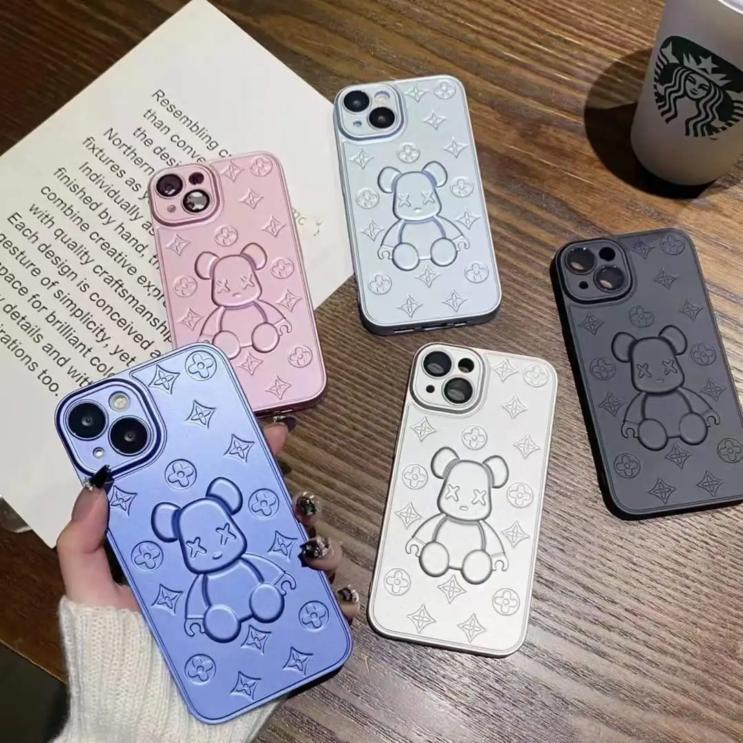 Plating 3D Violent Bear Soft TPU Protective Case For IPhone 14 13 Pro 12 XS Max Cell Phone Case Cover Camera Lens Protector