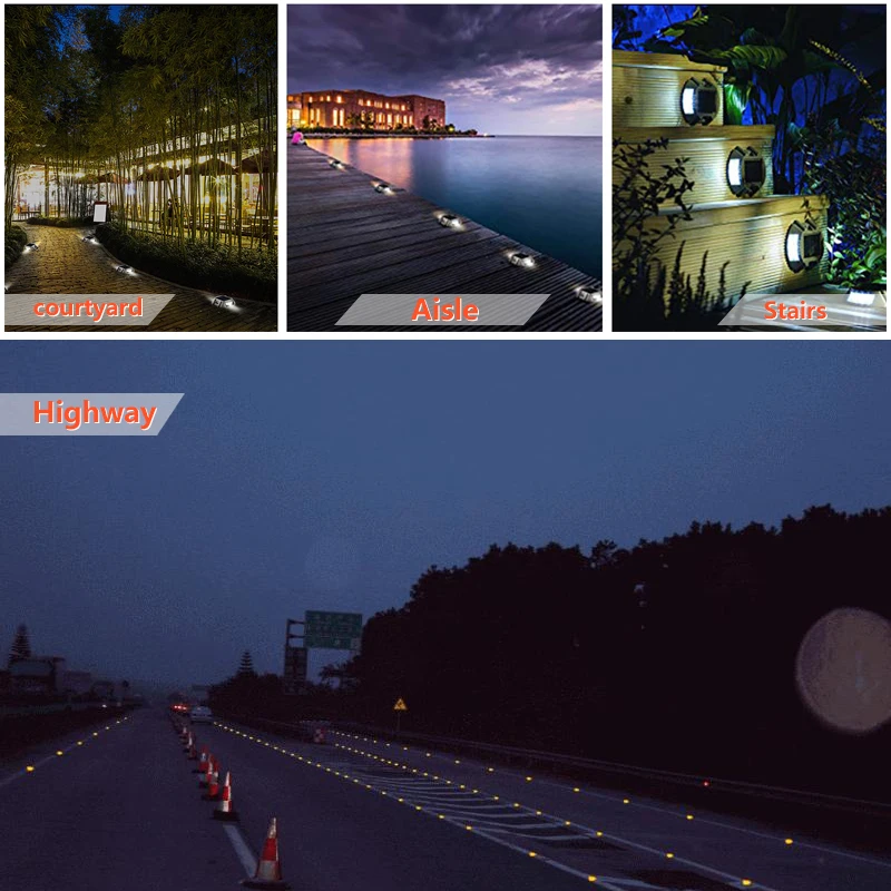 Solar Driveway Light Outdoor Waterproof Aluminum LED Base Lighting Warning Road Sign Applicable to Road Boat and Flat Feet Yard