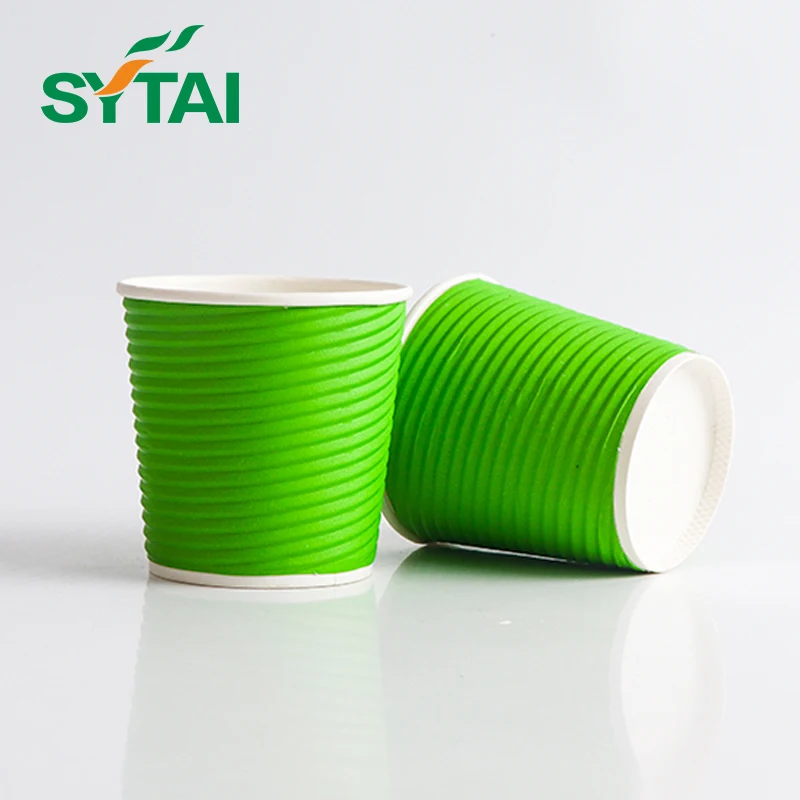 eco friendly disposable 10 oz ripple wall  raw material paper foam cup with coffee sleeve and 80 mm lids