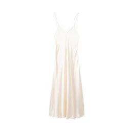 PB&ZA 2023 spring new sexy V-neck thin sling shoulder strap silk satin texture underwear dress Vestidos Mujer 2746840