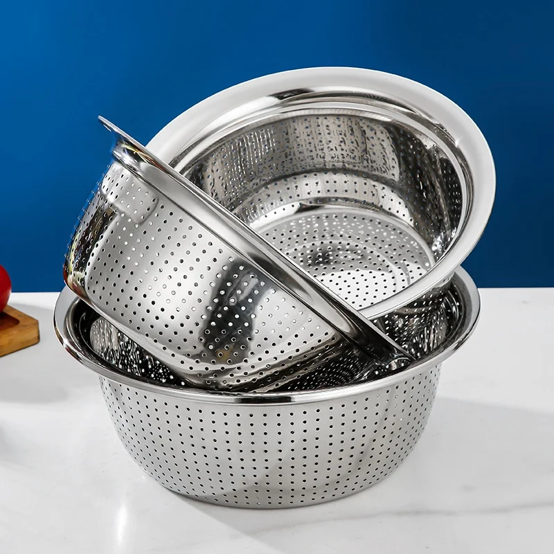 Kitchen Stainless Steel Washing Colander Basin Set Fruit Vegetable Rice Sieve Colander