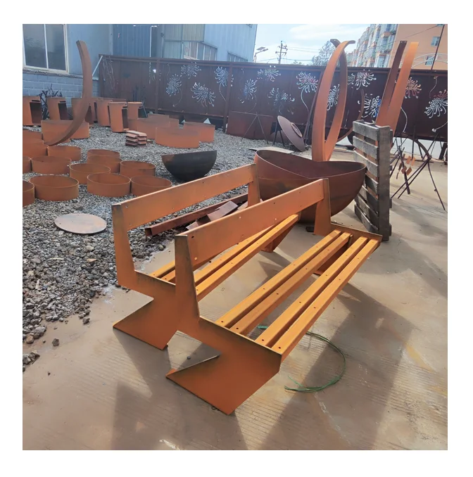 Outdoor Corten Leg Bench Corten Steel Bench Planter Park Seat Public Commercial Seating Bench Outside