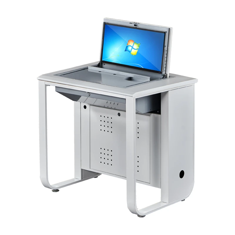 Multimedia Classroom Desk LCD Monitor Keyboard Mouse Hidde inside Safe Lockable Computer Desk Flip Up Desktop
