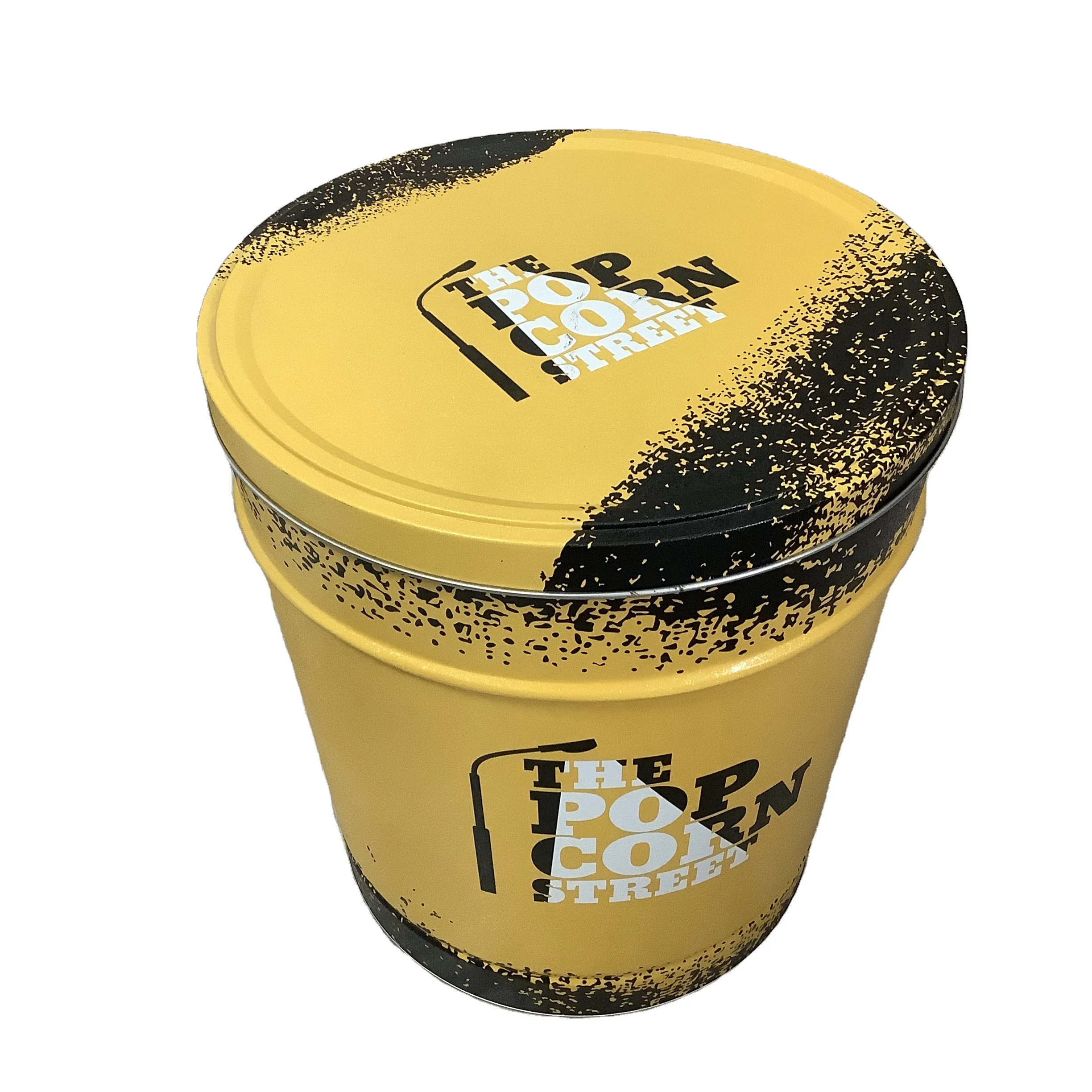 1.0/2.0/3.5/6.5 Gallon Custom Metal Round Empty Packing Food Grade Popcorn Tin Bucket With Lid