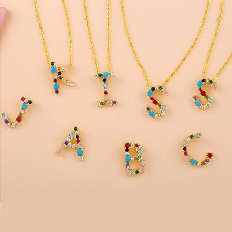 Letter Necklace Color Zircon Couple DIY A- Z Female Pendant Customized