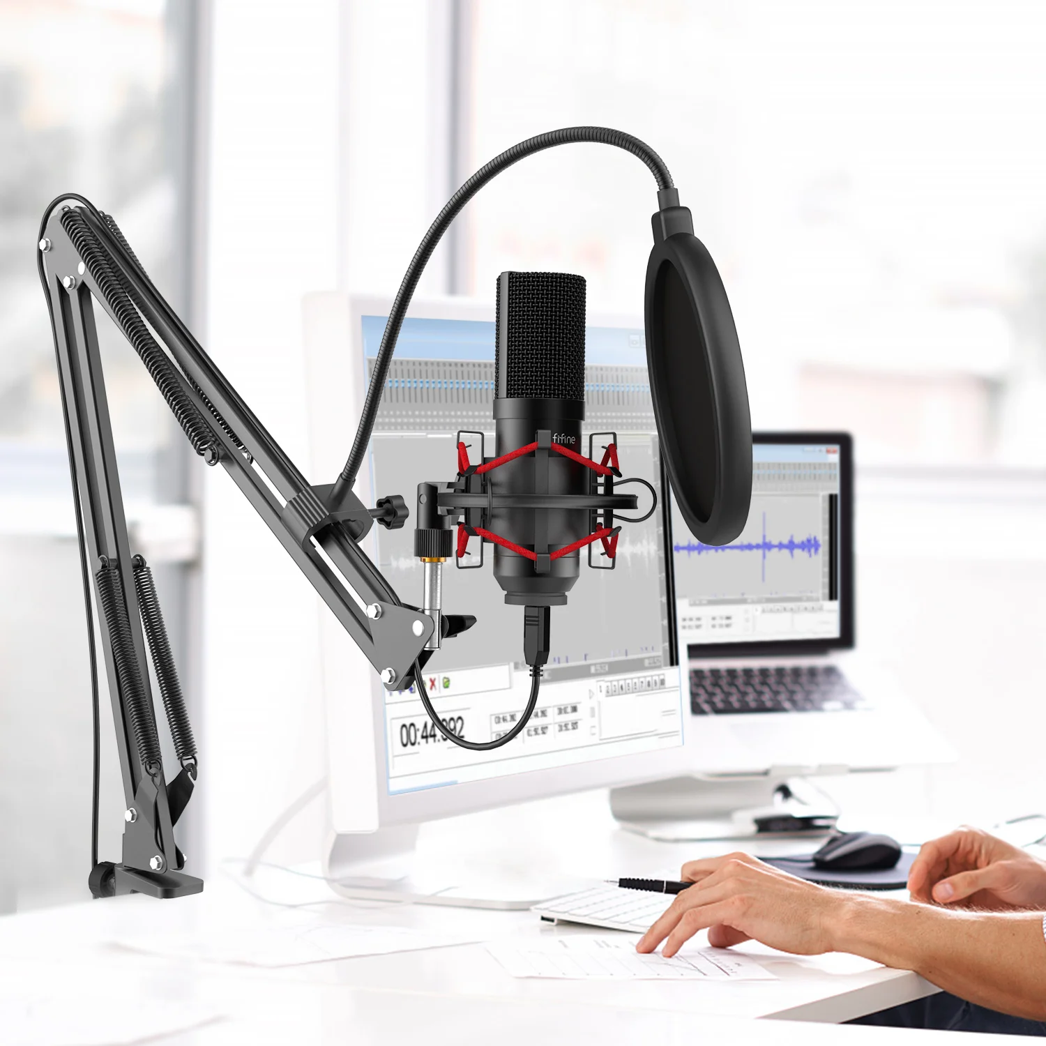  FIFINE T732 Studio Streaming Podcast Youtube Mic Kit USB проводной игровой конденсаторный микрофон с подставкой для настольных