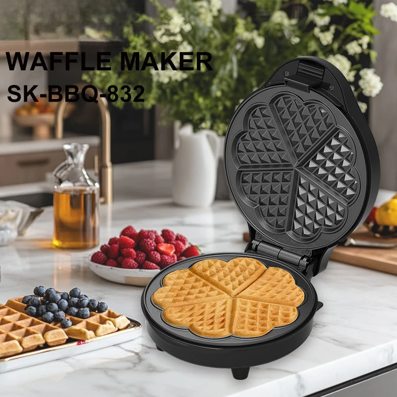 Popular Electric Heart Waffle Maker Griddle 750W 5 Sliced Heart Shaped Waffles Iron Nonstick Baker For Kitchen Essential
