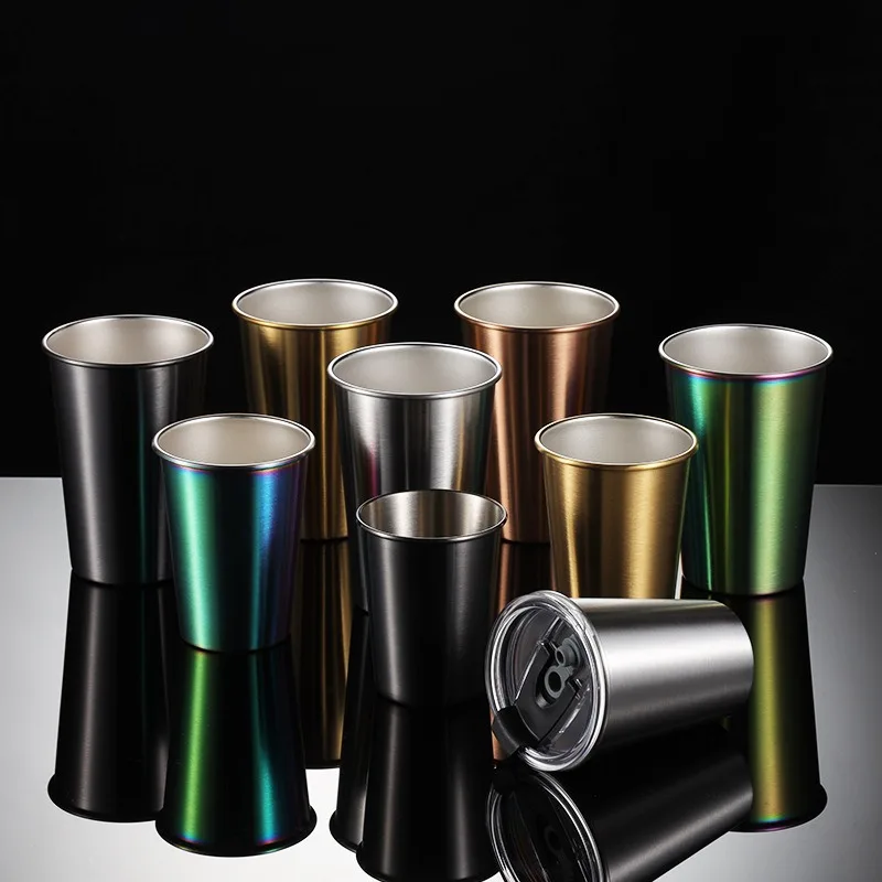 OEM Stackable Pint Cups Unbreakable Beer Water Single Layer Metal 304 Stainless Steel for Bar 230ml 360ml 500ml 8oz Camping Mugs