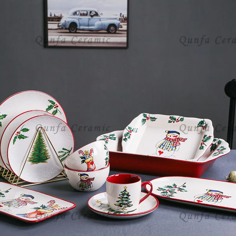 Wholesale custom decals baking pan porcelain ceramic plates christmas dinnerware sets