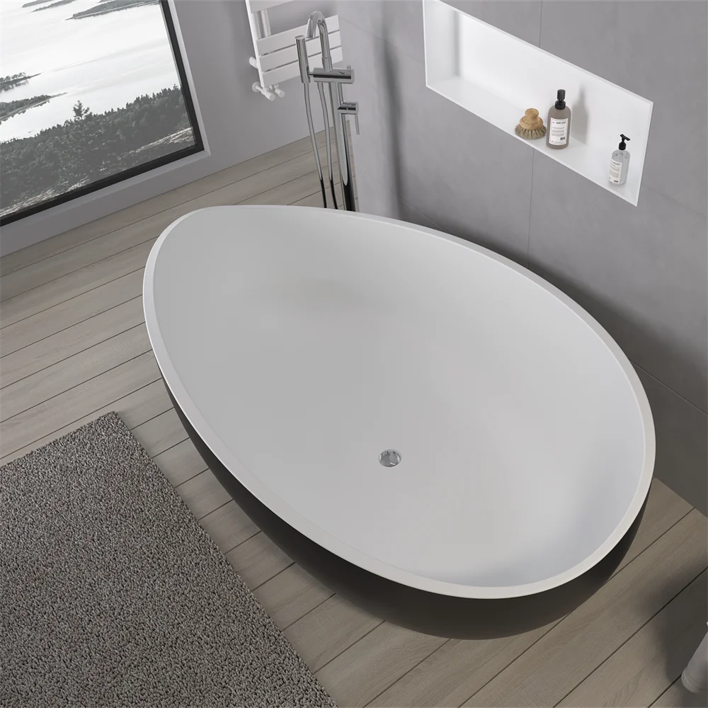 Special design unique shaped solid surface freestanding bathtub bathroom shower tub acrylic resin stone matt white bathtub