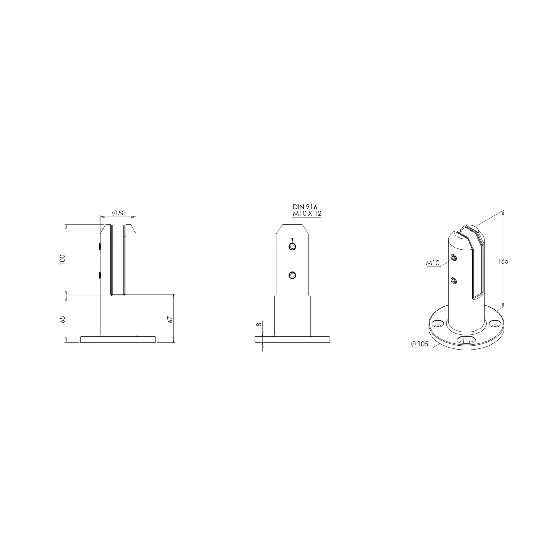 Condibe Stainless steel duplex 2205 round core drilled frameless glass railing smart spigot