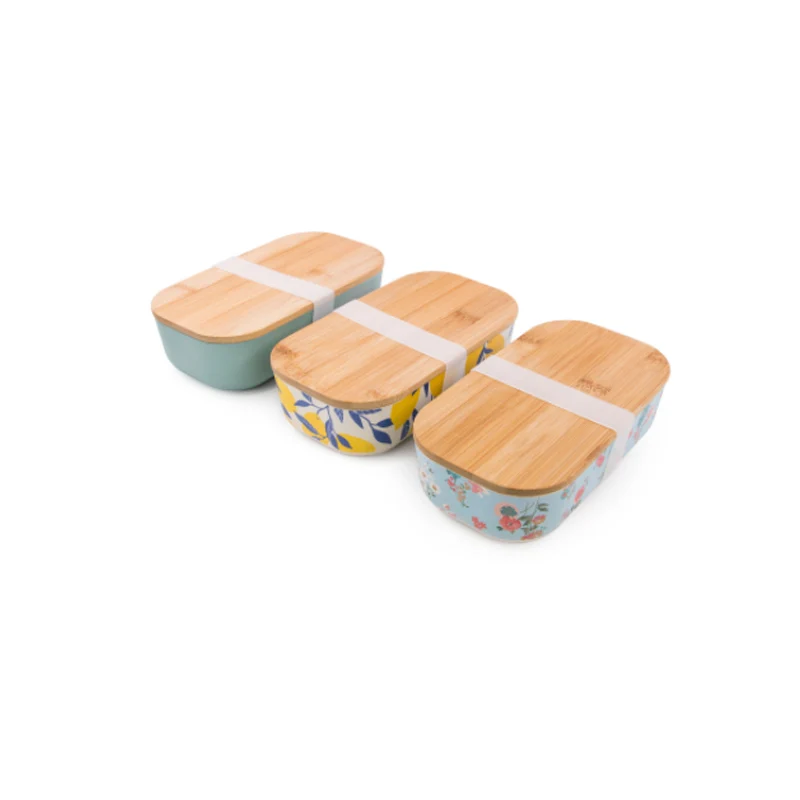Eco Friendly Biodegradable Bamboo Fiber Food Salad sandwich Container Lunch Bento Box with Bamboo Lid for school camping