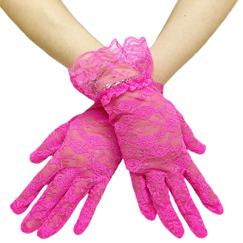 Wholesales In Stock Black Floral Sexy Lace Gloves Mesh Opera Gloves White Lace Gloves For Women