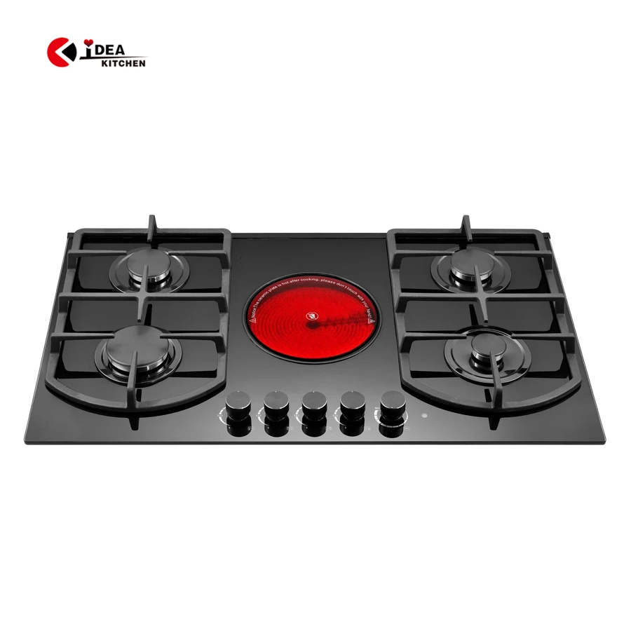 Table Top / Built In Electric and Gas Hobs Cooker with 4 Burner 1 Electric Tempered Glass Gas Electric Stove