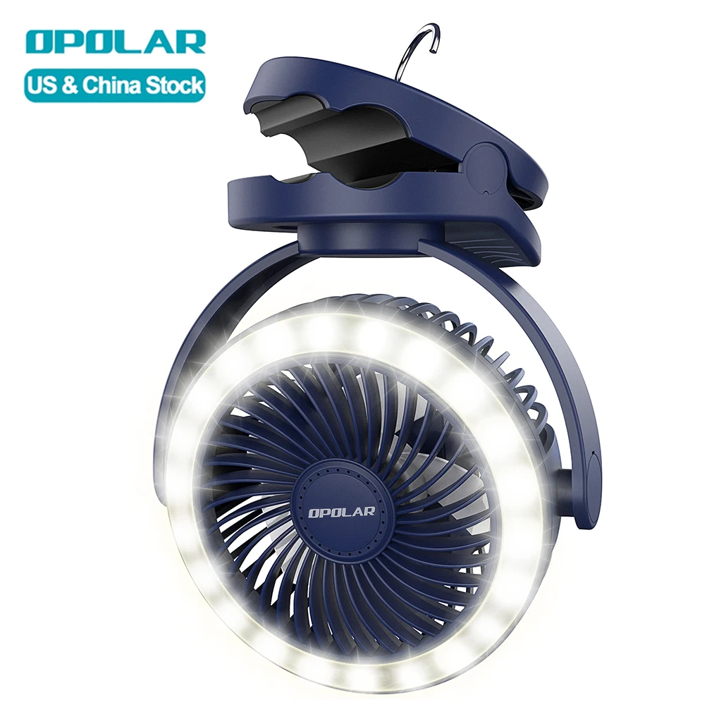 OPOLAR Camping Lantern Grow Tent Clip Fan Timer Setting 10000mAh Battery Operated Fans Cordless Hanging Mini Fan with Clip