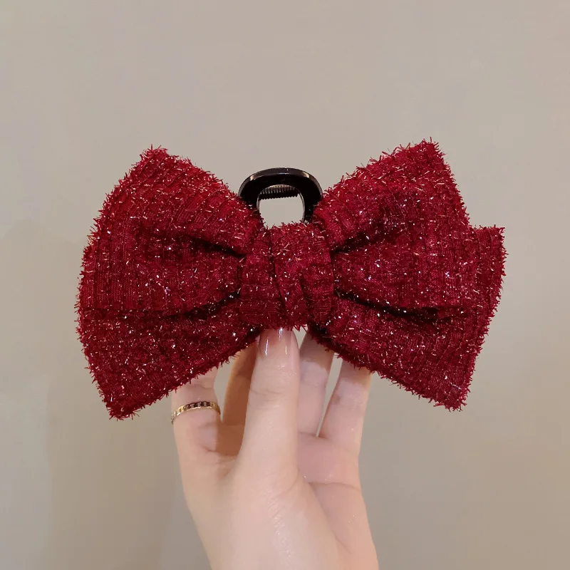 wholesale Double Sided  Clasp Claw girls red bow Shark Clip Girl Hair Accessories