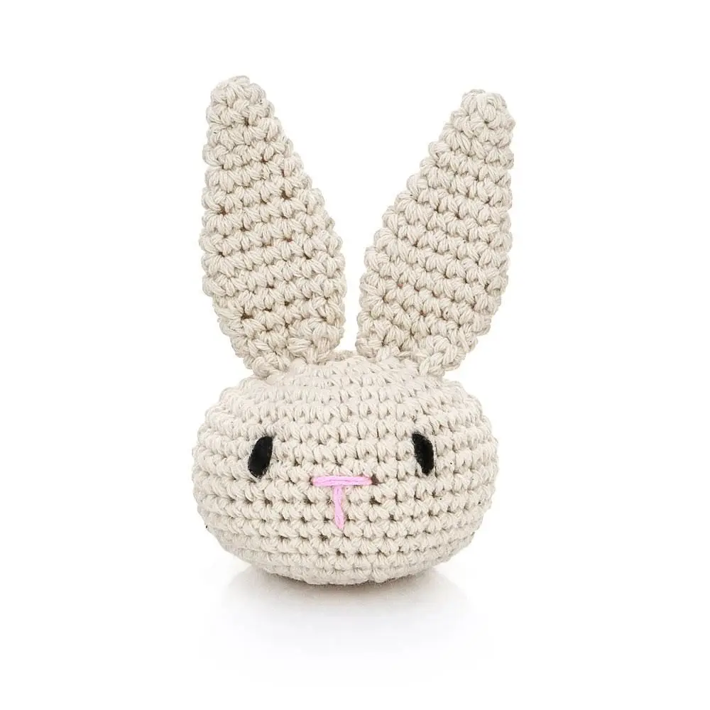 Amazon New Cute Rabbit Head Animals  Crochet Baby Hand-made Rattle Teether Bunny Toy with 100% Cotton Wool and Bells