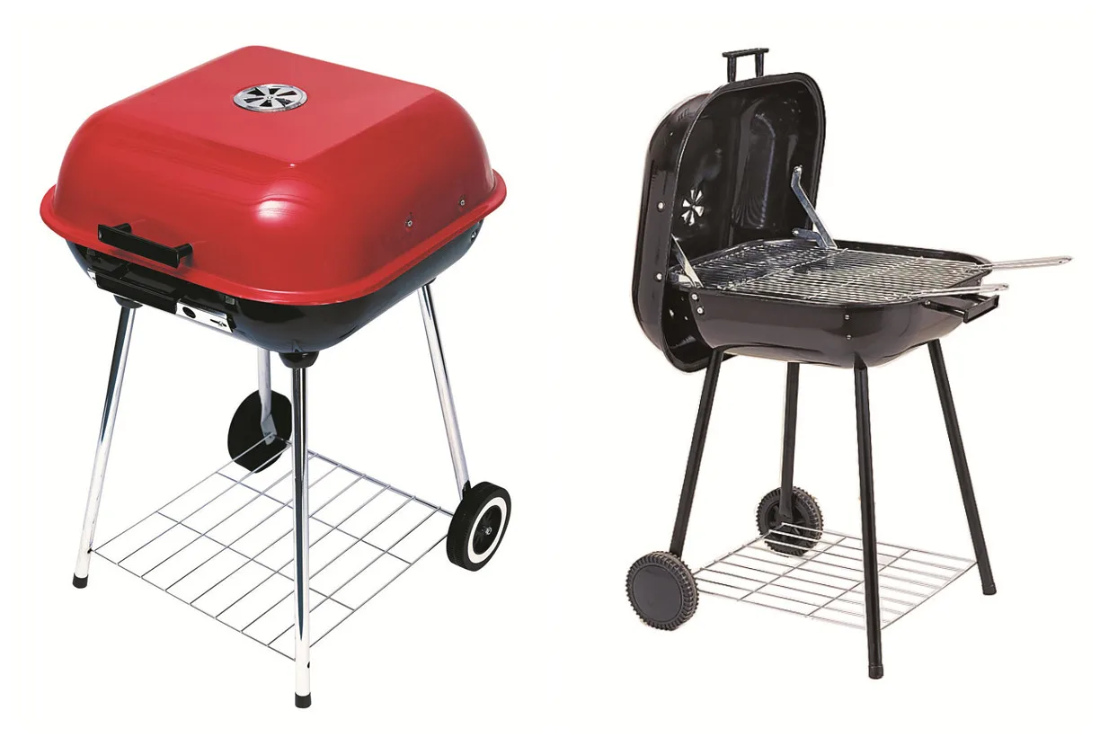 Recommend mobile portable Iron hamburger grill with Two Wheels Mini gas bbq grill for outdoor