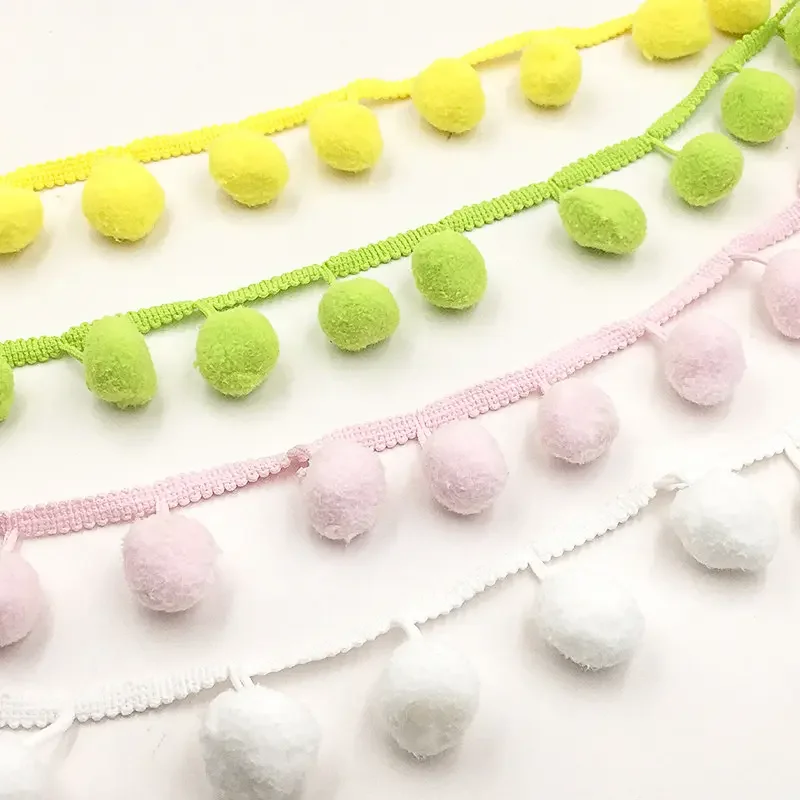 Pom Pom Lace Trim Ball Tassel Fringe Crafts Lace Fabric Sewing Colored Ribbon Ball Fringed Trim for Clothing