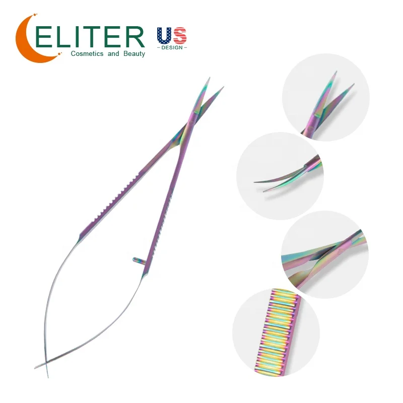Eliter Hot Sale Wholesale Colored Titanium Small Cosmetic Scissors Cuticle Scissors Micro Scissors Forceps