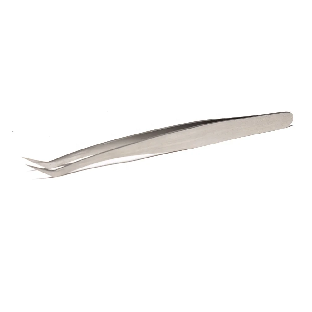 Eyelash Extension Tweezers Bird Beak Point Volume 13 cm Tip 12 mm With Plain Handle Matte Finish Tip View With Round Tail
