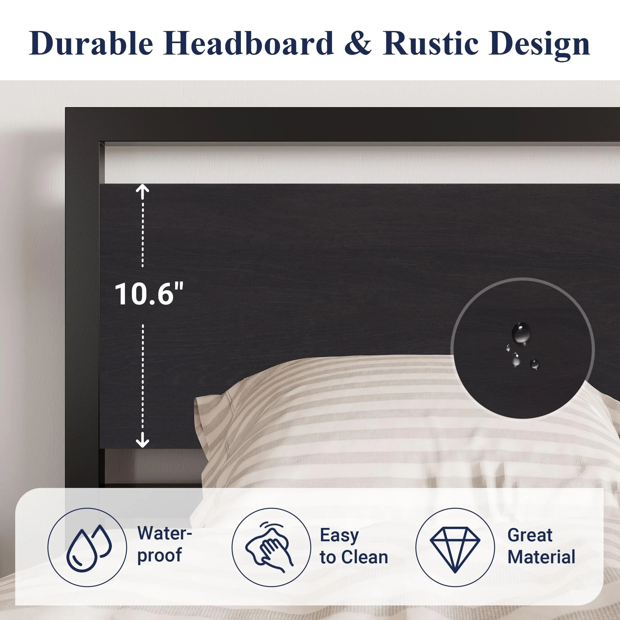Industrial Brown Black Headboard Footboard Metal Frame Latest Double Bed Designs with Under-Bed Storage