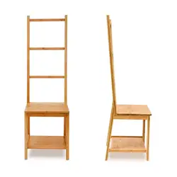 Bamboo Clothes Valet Chair Bathroom Chair with Towel Holders Clothes Stand with 3 Rails,