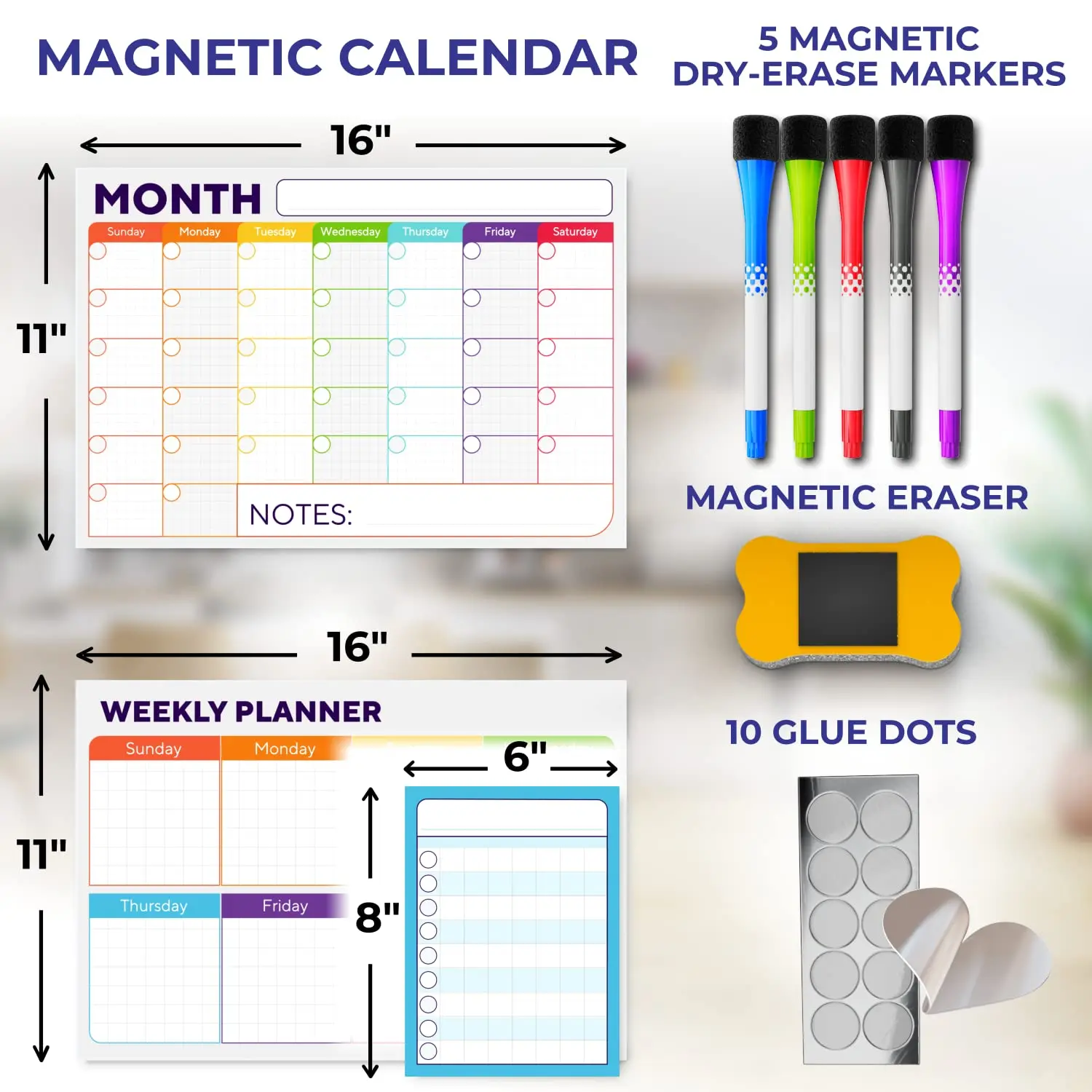 Dry Erase Monthly Whiteboard Magnet Calendar Erasable Family Schedule Planner Board