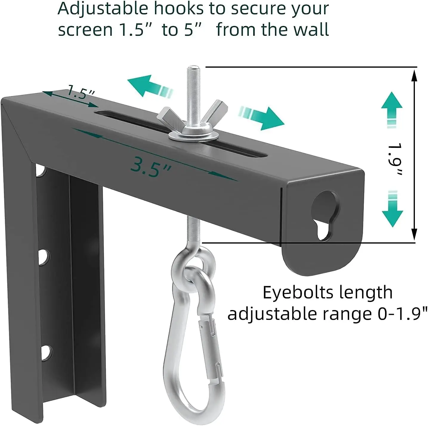 Black Universal Projector Screen L-Bracket Wall Hanging Mount  Adjustable Extension with Hook Manual for Wall or Ceiling Mount