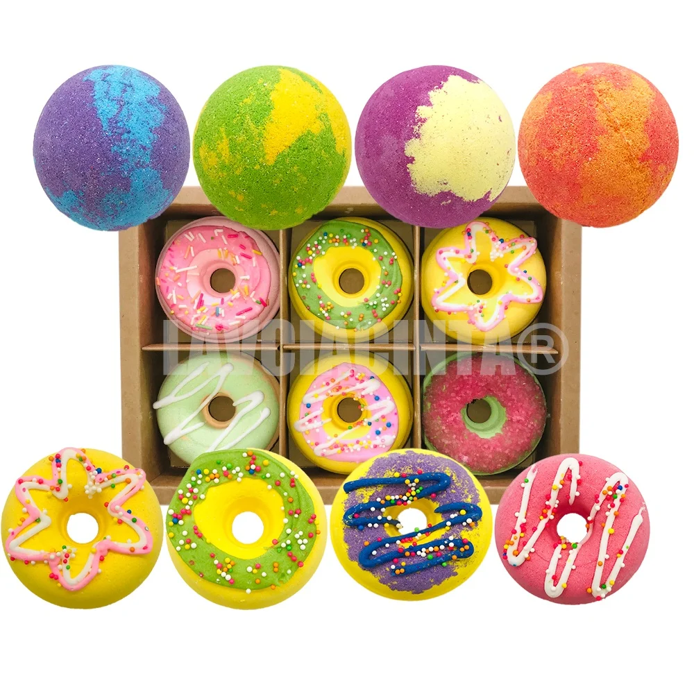 6 pieces  natural handmade large size donut bath bombs set with essential oils moisturizing aromatherapy for valentines