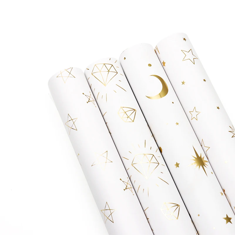 New Gold Plated Gift Paper Starry Sky Star Moon Boutique Book Wrapping Paper Gift Wrapping Paper Roll