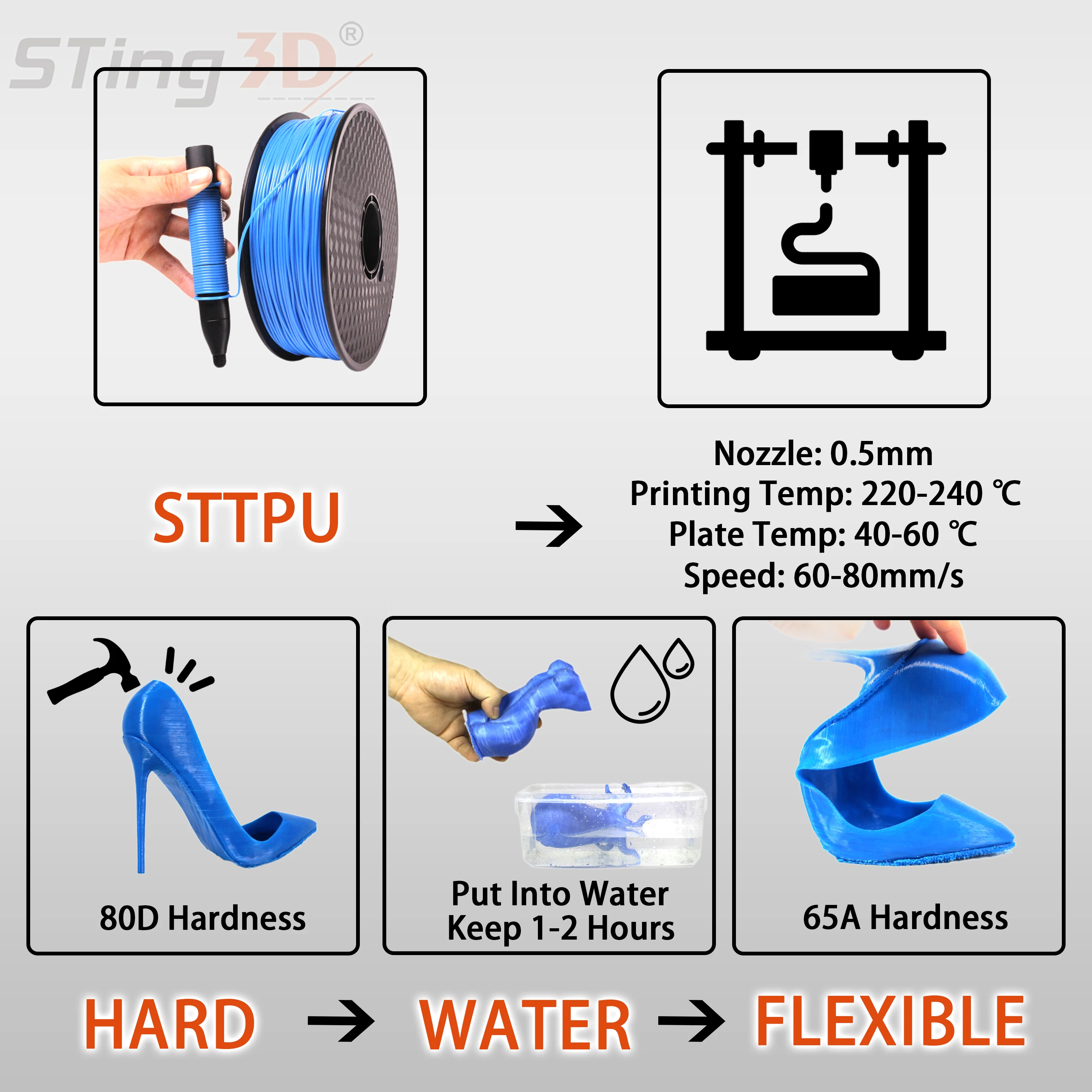ST TPU  Easy Printing tpu filament 1.75mm 3d printer  tpu filament 3d printer  soft pla flexible pla flexible filament
