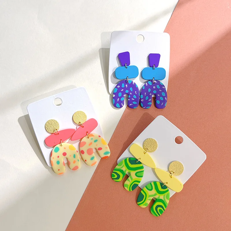 2023 Polymer Clay Jewelry U-shaped Polymer Clay Earrings Handmade Soft Round Statement Earrings Polymer Clay Earrings